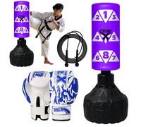 Free standing punch bag stand, Heavy Duty junior pedestal boxing bag 3.5ft dummy freestanding punching bag for kickboxing, MMA Martial Arts Training kids Fitness Equipment Boys & Girls (PURPLE 6OZ)