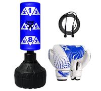 Free standing punch bag stand, Heavy Duty junior pedestal boxing bag dummy freestanding punching bag for kickboxing, MMA Martial Arts Training Fitness Equipment (BLUE WITH 6OZ HI-TECH)
