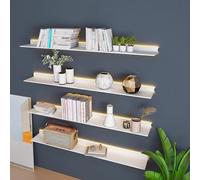 Free Standing Retail Display Rack with Grid Panel, Floating Wall Shelves with LED Warm Light - Perfect for Store Marketing and Home Decor