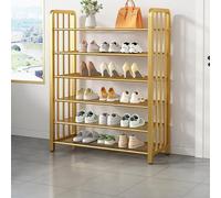 Free Standing Shoe Rack, Metal Mesh Storage Shelf 3/4/5/6 Tier Shoe Organizer with Dense Mesh Shelves and Handles, Space-saving Design for Closet Hallway Entryway(60x28x107cm(24x11x42in), Gold)