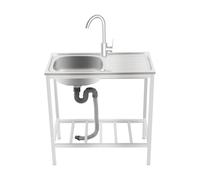 Free Standing Single Bowl Kitchen Sink Stainless Steel with Swivel Tap | with bottom shelf for detergents and buckets, suitable for outdoor, garage, warehouse, and commercial hand-washing stations