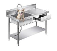 Free Standing Single Bowl Utility Sink with Drawer & Storage Shelves - Multi-Purpose Hand Washing Basin for Garage, Restaurant, Kitchen & Pet Care - Indoor/Outdoor Use, 100x50x80cm