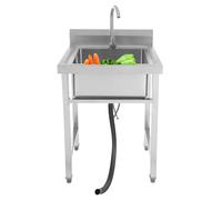 Free Standing Single Sink Cold/Hot Tap Single Sink with 360° Swivel Tap Wash Basin Height Adjustable Commercial Kitchen with Holder