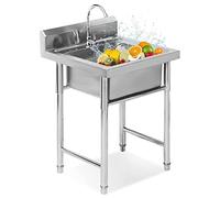 Free Standing Sink, Commercial Kitchen Sink 304 Stainless Steel Hand Single Basin with Tap Wash Basin for Laundry Backyard Garage
