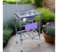 Free Standing Stainless Steel Outdoor Utility Sink,Single Bowl Restaurant Commercial Sinks Mobile Garden Washbasin,Handwashing Station for Kitchen Laundry Room