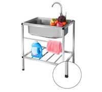 Free Standing Stainless-Steel Single Bowl Commercial Restaurant Kitchen Sink Set Outdoor with Storage Shelve, Portable Utility Washing Hand Basin for Laundry Tub Backyard Garage (C
