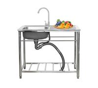 Free Standing Stainless-Steel Sink Single Bowl, Commercial Restaurant Kitchen Set w/Workbench & Storage Shelves Utility for Laundry, Garage, Indoor Outdoor