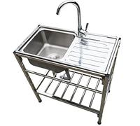 Free Standing Stainless Steel Sink,with Cold Faucet,with Storage Shelve,with Worktable,Single Bowl,for Bar,Kitchen, Hotel & Home. (Size : Single Layer)