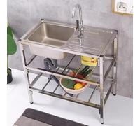 Free Standing Stainless Steel Sink,with Cold Faucet,with Storage Shelve,with Worktable,Single Bowl,for Bar,Kitchen, Hotel & Home. (Size : Double Layer)