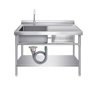 Free Standing Stainless Steel Utility Sink with Drawer & Faucet Single Bowl Kitchen Sink for Garage Laundry Room & Outdoor Use Hot & Cold Water Pipe Included