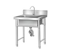 Free Standing Stainless Steel Utility Sink with Tap and Drain, Outdoor Kitchen Units Industrial Commercial Single Bowl Sinks for Restaurant, Workshop, Laundry Room