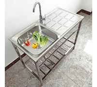 Free Standing Stainless Steel Utility Sinks With Cold/Hot Faucet Commercial Restaurant Sinks With Workbench Single Basin Kitchen Sink With Storage Shelf For Garage Outdoor Backyard (Size : 75x40x75cm