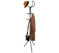 Harbour Housewares Coat Rack Black - Free-Standing Steel Coat Stand with Umbrella Holder and 12 Hooks for Jackets, Hats, Bags - Compact Entryway Hallway Storage, 182cm