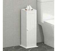 Free Standing Toilet Paper Holder Stand, White Wooden Bathroom Storage Cabinet