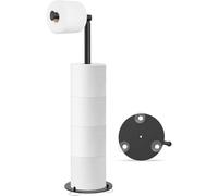 Free Standing Toilet Paper Holder with Suction Cup Base, Matte Black Stainless Steel Toilet Roll Holder for Bathroom Storage, Holds 5 Rolls, Rustproof Standing Tissue Holder, No Drilling