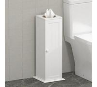 Free Standing Toilet Paper Roll Holder Stand Wood Bathroom Storage Cabinet White
