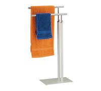 Relaxdays Free-Standing Towel Rack, 2 Rails, HxWxD 78 x 44 x 20 cm, Bathroom Stand, Clothes Valet, Steel, White/Silver