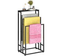 Free standing Towel Rail, Bath Towel Stand with 3 Rails and Storage Shelf,3 Tier Bathroom Towel Stand and Towel Drying Rack Towel Stand Rail for Bathroom & Hand Towel Black