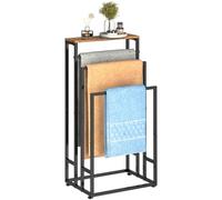 Free standing Towel Rail, Bath Towel Stand with 3 Rails and Storage Shelf,3 Tier Bathroom Towel Stand and Towel Drying Rack Towel Stand Rail for Bathroom & Hand Towel Brown