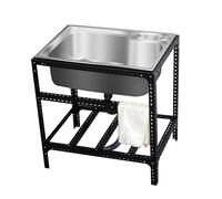 Free Standing Utility Sink,Outdoor Garden Sink Single Trough,Stainless Steel 1 Compartment Commercial Kitchen Sink,Suitable for kitchen,patio,garage,dining room,With black bracket, drain pipe ( Color