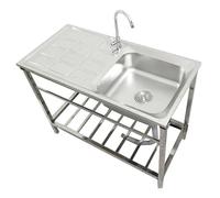 Free Standing Utility Sink, Stainless Steel Outdoor Laundry Tub, Portable Sink with Faucet & Drainboard for Laundry Backyard Garage Camping