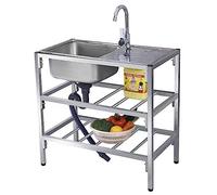 Free Standing Utility Sink with Workbench and Storage Shelves for Restaurant, Catering, Garage, Basement - Single Bowl Unit with Faucet - Indoor/Outdoor Commercial Sink (Hot and)