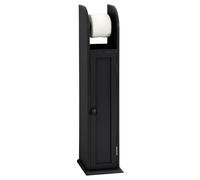 Free Standing Wooden Toilet Paper Roll Holder & Storage Cabinet - Black Bathroom Organizer with Top-Mounted Holder, Internal Shelf & Extra Storage - W18 x D20 x H79cm