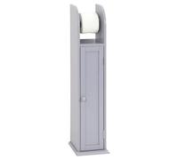 Free Standing Wooden Toilet Paper Roll Holder & Storage Cabinet - Grey Multifunctional Bathroom Organizer with Top-Mounted Holder & Internal Shelf - W18 x D20 x H79cm