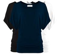 Free to Live 3 Pack Dolman Short Sleeve Business Casual Tops for Women Dressy Shirts Fall Travel Tunic to Wear with Leggings, Black, Navy, White, M