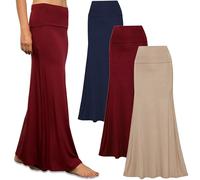 Free to Live 3 Pack Long Skirts for Women Fall Winter Flowy Maxi Skirt High Waist Fold Over Floor Ankle Length Jersey Knit, Navy, Mocha, Wine, L