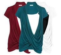 Free to Live 3 Pack Nursing Tops Breastfeeding Shirts Criss Cross Tops for Women Fall Maternity Clothes Short Sleeve Cardigan, Teal, White, Wine, M