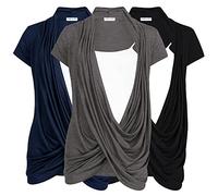 Free to Live 3 Pack Nursing Tops Breastfeeding Shirts Criss Cross Tops for Women Fall Maternity Clothes Short Sleeve Cardigan, Black, Charcoal, Navy, M