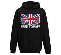 Free Tommy Robinson Hoodie Novelty Speech Reform Support UK Hero Great Britain Hood Unisex Tee Top(3XL, Black)