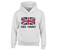 Free Tommy Robinson UK flag Themed Hoodie,Free Speech UK Justice Protest' Men's London 2025 Unisex Kids Adult Hoodie(L, White)