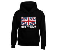 Free Tommy Robinson UK flag Themed Hoodie,Free Speech UK Justice Protest' Men's London 2025 Unisex Kids Adult Hoodie(XL, Black)