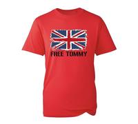 Free Tommy Robinson UK Flag Themed T-Shirt,Free Speech UK Justice Protest' Men's London 2025 Unisex Kids Adult Tee Tops (Red, 3XL Years)