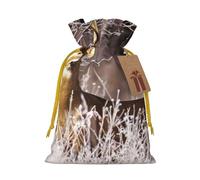 Free Whitetail Deer Printed Christmas Drawstring Bags with Yellow Christmas Ribbon - Reusable Burlap Drawstring Gift Pouches, S