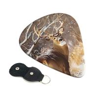 Free Whitetail Deer Printed Guitar Picks, 6 Pack with Leather Keychain Pick Holder - 0.46mm, 0.71mm, 0.96mm Assorted Thickness for Acoustic Ukulele, Electric Guitar, Acoustic Guitar, Bass