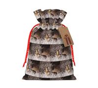 Free Whitetail Deer Printing Fashion Drawstring Bag With Kraft Tag For Christmas Halloween Party Gift Packaging