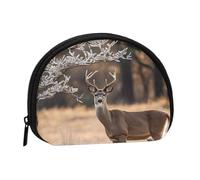 (Free Whitetail Deer) Small Coin Purse Mini Wallet Zipper Coin Pouch Change Purse For Women Men， Portable Makeup Bags Cosmetic Pouch, Black, One Size, Casual