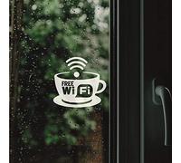 Free WiFi Cup Vinyl Sticker Decal Sign Modern White Informative Internet Sign for Store Front Restaurant Business Building Shop Indoor Outdoor - 18 x 19CM - (White, Reversed) | StickerDeen