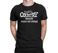Free Will Shirts Country Roads Take Me Home - Mens Country Music Organic Cotton T-Shirt Black