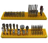 Free Zone 158-Hole Bit Organiser Tray, 2-Pack, Yellow - 1/4 Inch Hex Tool Drawer Insert and Chest Divider - Patented Non-Magnetic Taper Lock Rack for Impact Driver, Torx and Screwdriver Bits