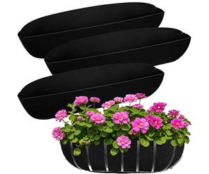 FREE3VITA 3 Pcs Hanging Basket Liners, 36 inch Felt Trough Planter Liners for Wall Planters, Garden Wall Basket Liner for Troughs, Black Non-Woven Fabric for Vegetables Pot, Fence Flower