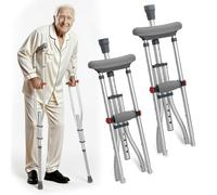 FREEAMG 2 Units Underarm Crutches for Adults - Height Adjustable Aluminium Mobility Crutches, Lightweight with Soft Pads & Non-Slip Feet, Supports 150kg/330lbs for Injury Recovery(Grey)