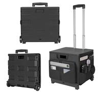 FREEAMG 50L Folding Shopping Trolley Cart with Lid & Organiser Bag, Folding Boot Cart with Telescopic Aluminium Handle, Multipurpose Utility Cart for ravel, Shopping, Luggage & Teacher (Black)