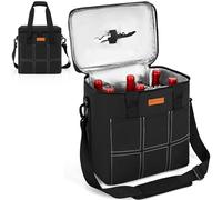 FREEAMG 6 Bottle Wine Tote Bag Cooler Bag Leakproof Wine Carrier Case with Insulated Padded & Adjustable Shoulder Strap & Handle for Travel, Party, Picnic