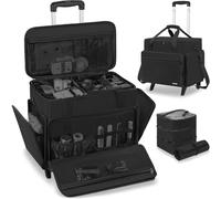 FREEAMG Extra Large Rolling Makeup Case with 4 Removable Pouches，Professional Makeup, Travel Cosmetic Bag for Hairstylists Nail Tech Makeup Artist with Detachable Trolley, Black, L, With Trolley