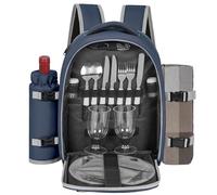 FREEAMG Picnic Backpack for 2 Person with 2 Insulated Leakproof Cooler Compartments, Large Picnic Bag with Cutlery Sets and Blanket, Picnic Basket Backpack for Camping, Hiking, BBQs (Navy Blue)