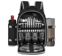 FREEAMG Picnic Backpack for 4 Person with 2 Insulated Leakproof Cooler Compartments, Large Picnic Bag with Cutlery Sets and Blanket, Picnic Basket Backpack for Camping, Hiking, BBQs (Black)